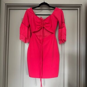 Elegant Pink Dress with Fringe Sleeves